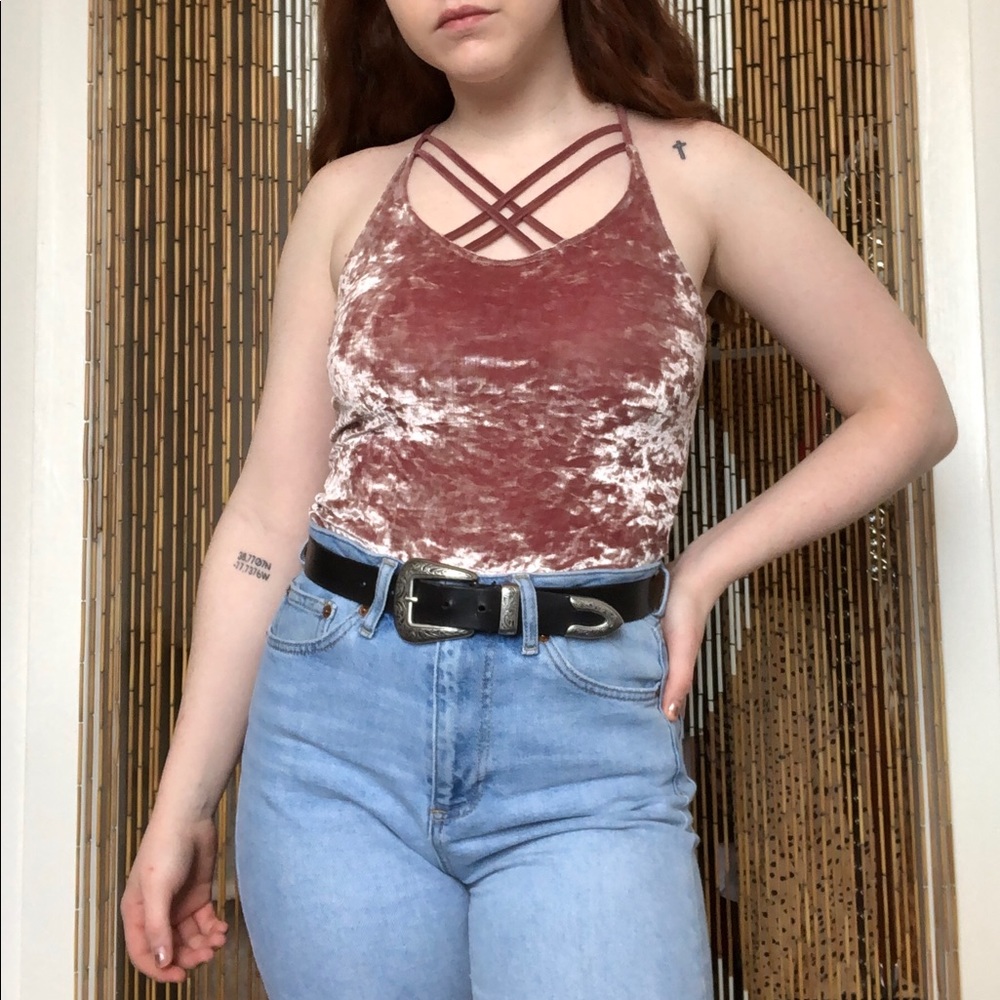 Crushed Velvet Strappy Tank Top